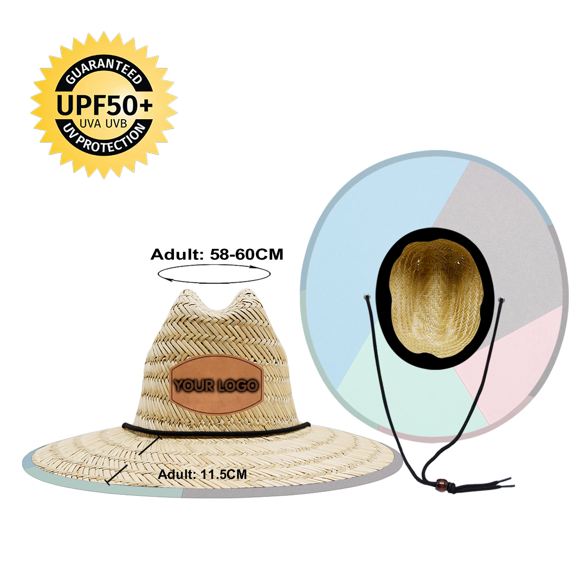 Custom Logo UPF50+ Checkered Straw Hat – Bulk Beach Lifeguard Hat