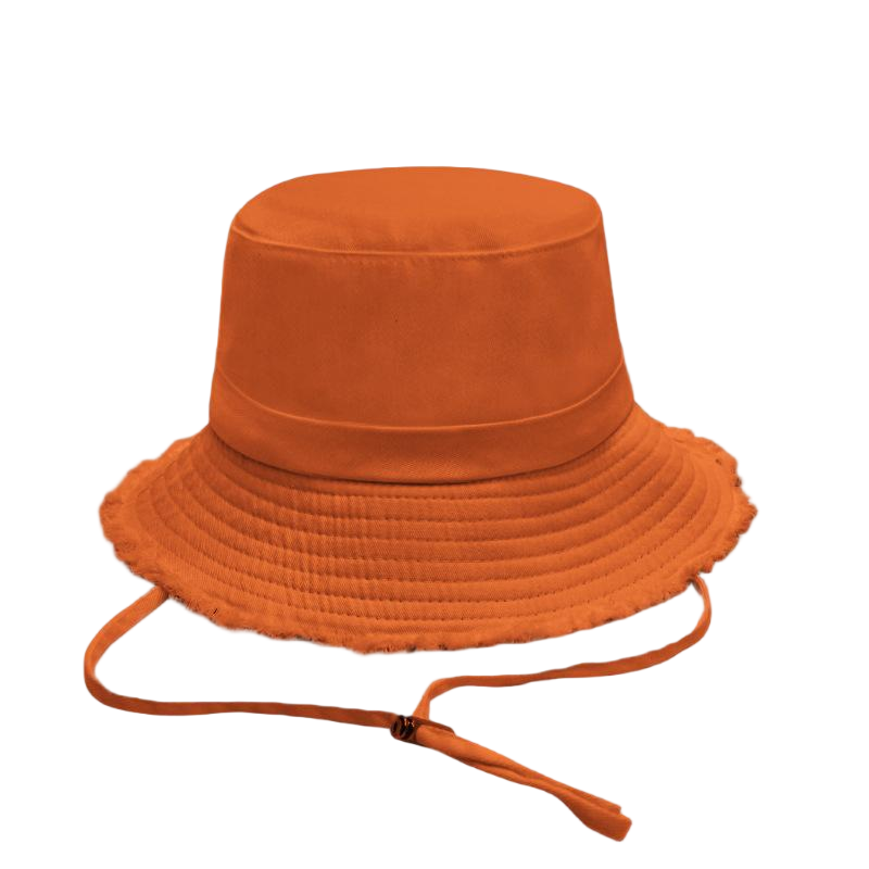 Custom Logo Fringe Brim Bucket Hats Bulk Cotton Adjustable Wind Lanyard Fisherman Cap