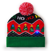 Christmas Pom‑Pom Knit Beanie, Xmas Reindeer Snowman Printed Winter Hat