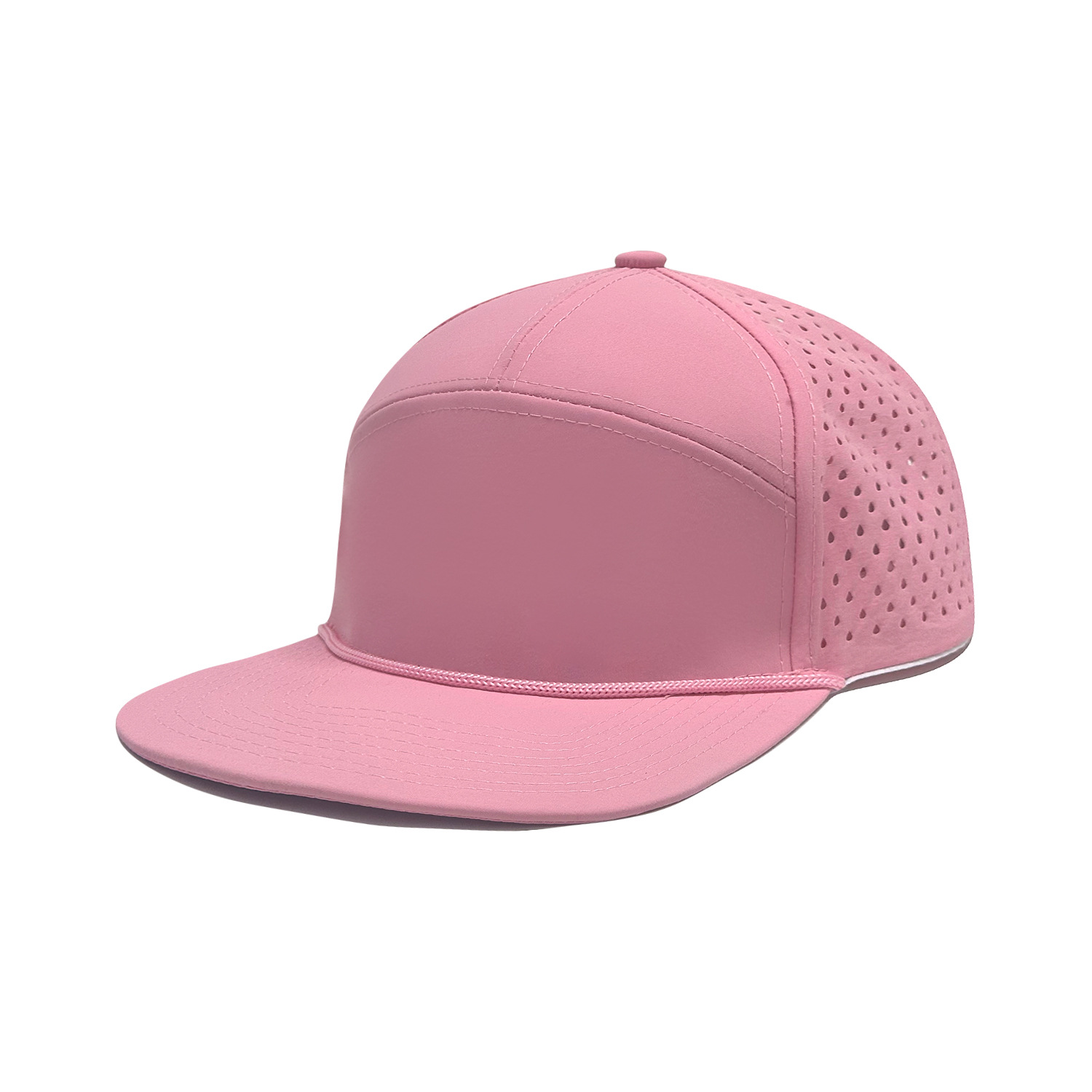 Cotton Solid Color 5 Panel Flat Brim Snapback Cap - Laser Perforated Breathable Cap