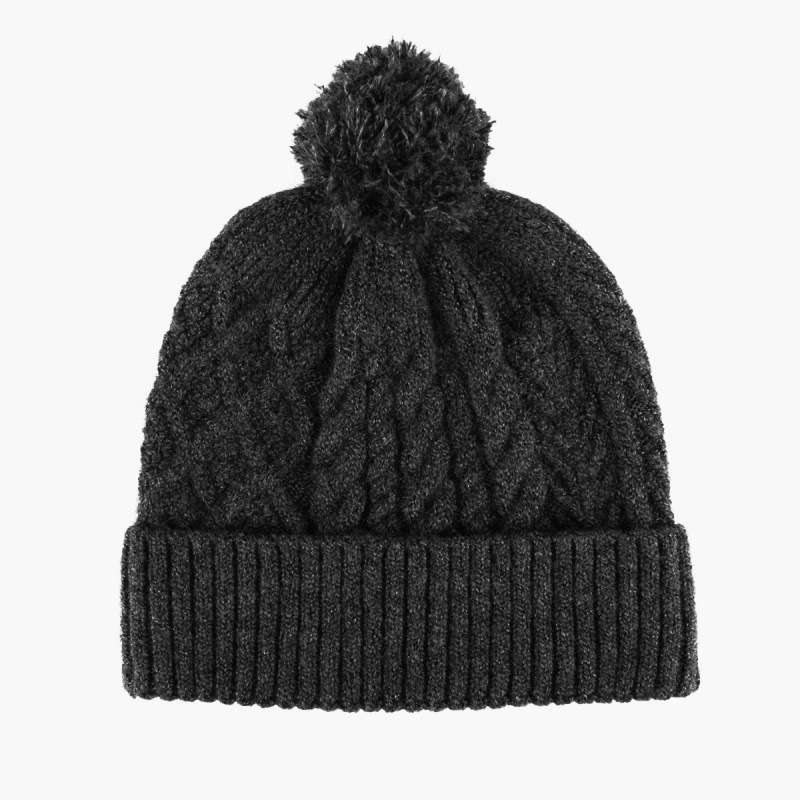 Custom Cozy Pink Cable Knit Beanie Fuzzy Pom Pom Winter Hat for Women