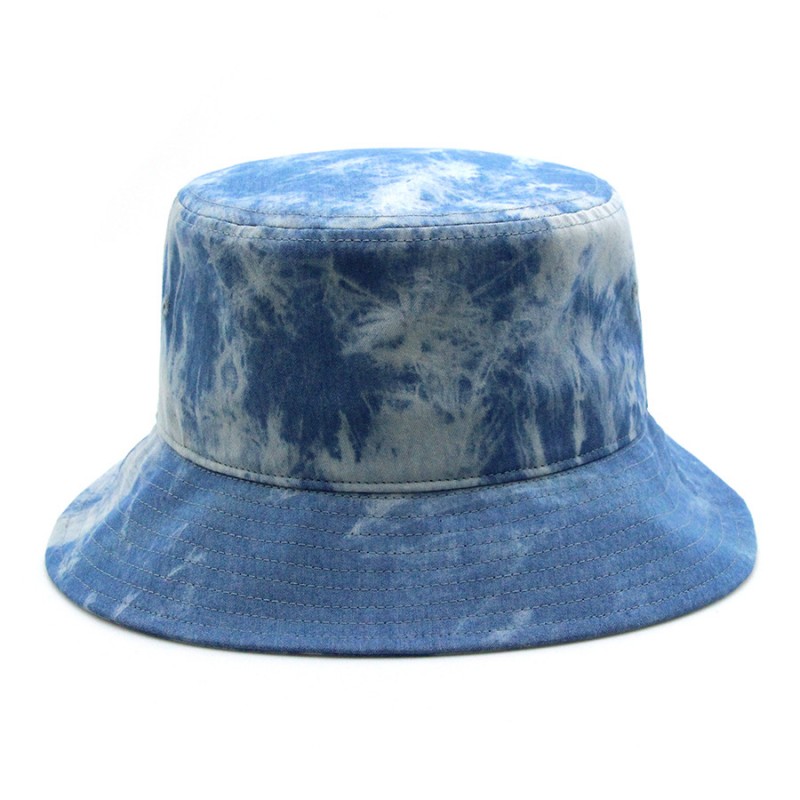 Women's Men's Blue Tie-Dye Denim Bucket Hat Summer Sun Hat