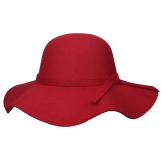 Wholesale Customizable Wool Floppy Hat with Wave Brim & Ribbon Bow for Women