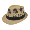 Wholesale Customizable Palm Tree Print Straw Trilby Hats for Men