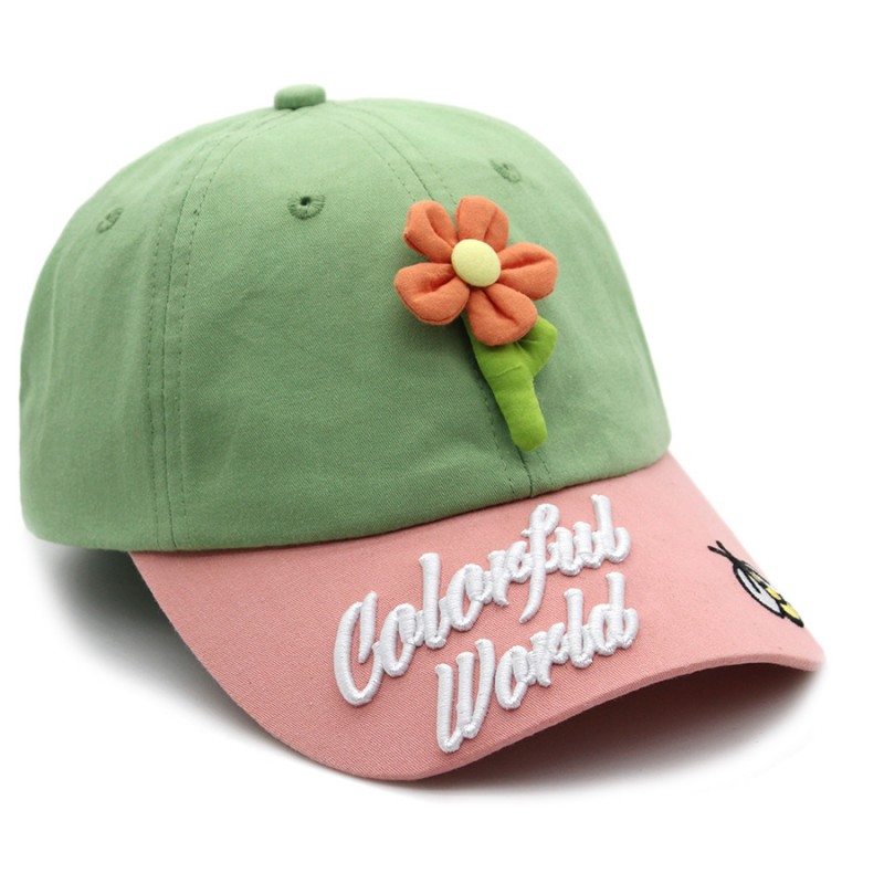 Cute 3D Flower & Bee Embroidered Baseball Cap – "Colorful World" Kids Hat