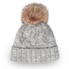 Cable Knit Beanie Hat with Faux Fur Pom Pom – Winter Warm Knitted Cap
