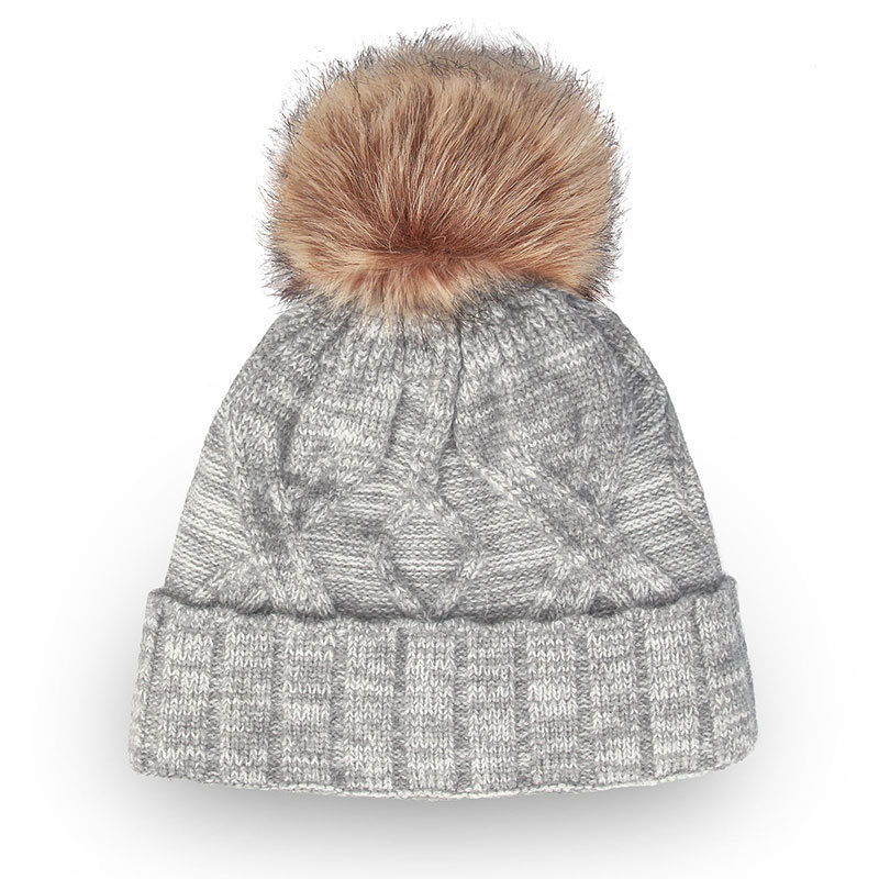 Cable Knit Beanie Hat with Faux Fur Pom Pom – Winter Warm Knitted Cap