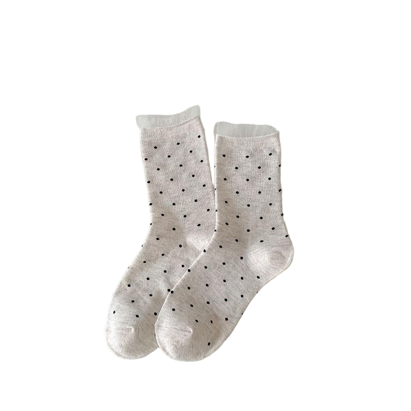Women's Cute Polka Dot Crew Socks - Soft Cotton Breathable Mid-Calf Socks